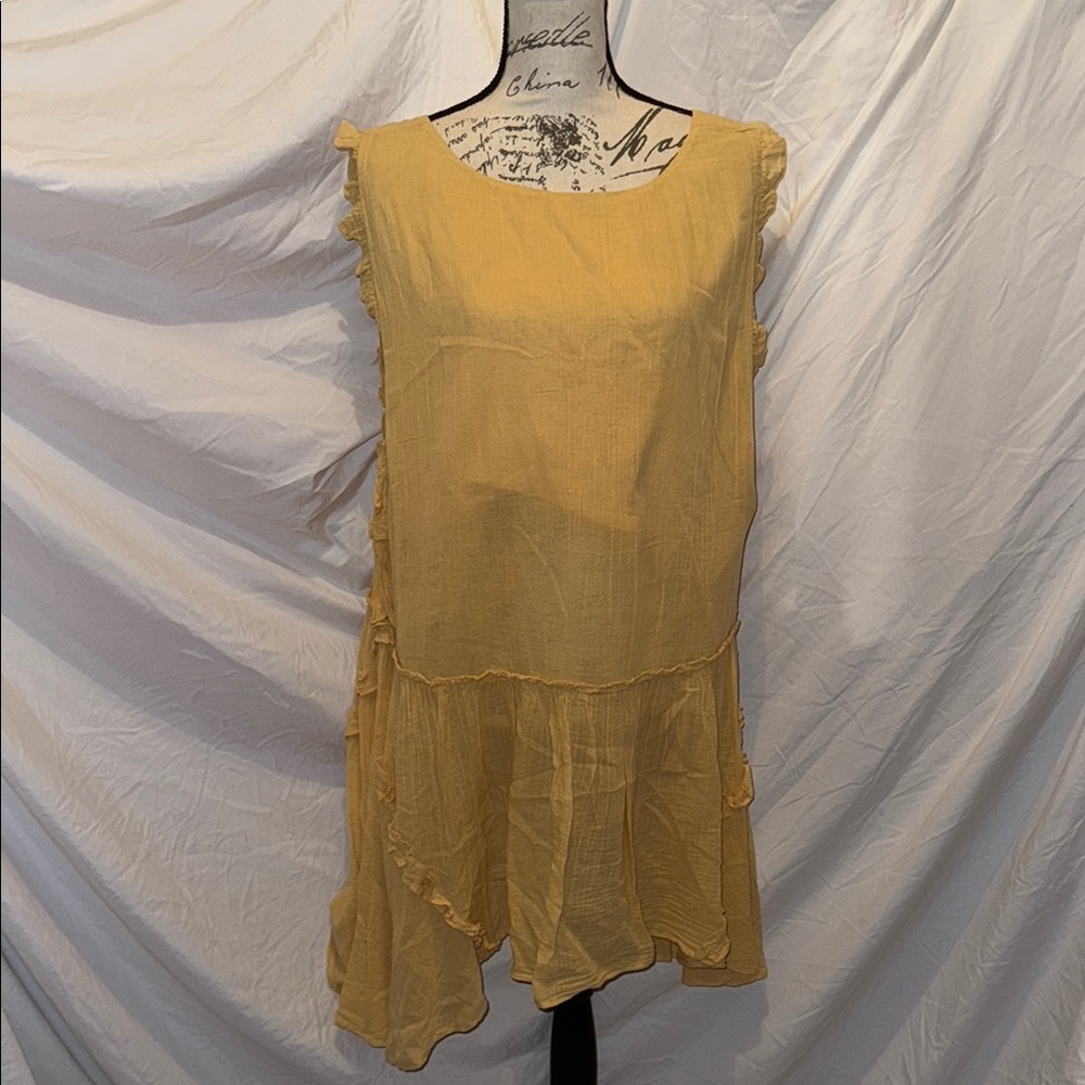Free people women’s new Yellow tunic Sleeveless Ruffle Dress size XL